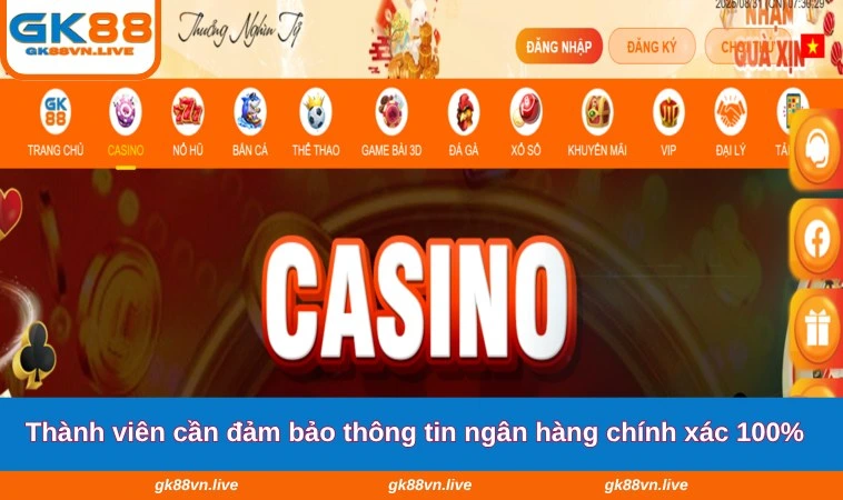 Thành viên cần đảm bảo thông tin ngân hàng chính xác 100%