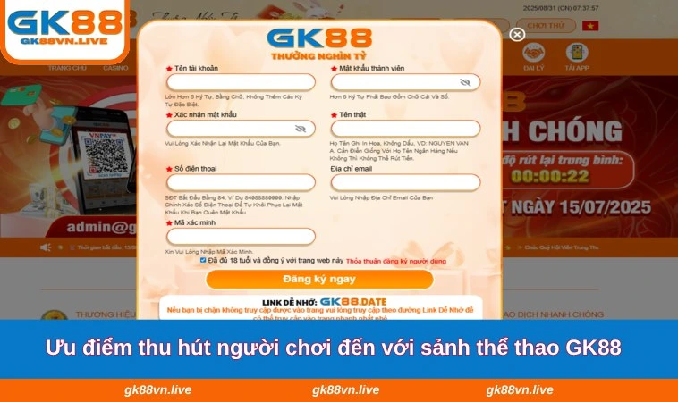 Ưu điểm thu hút người chơi đến với sảnh thể thao GK88